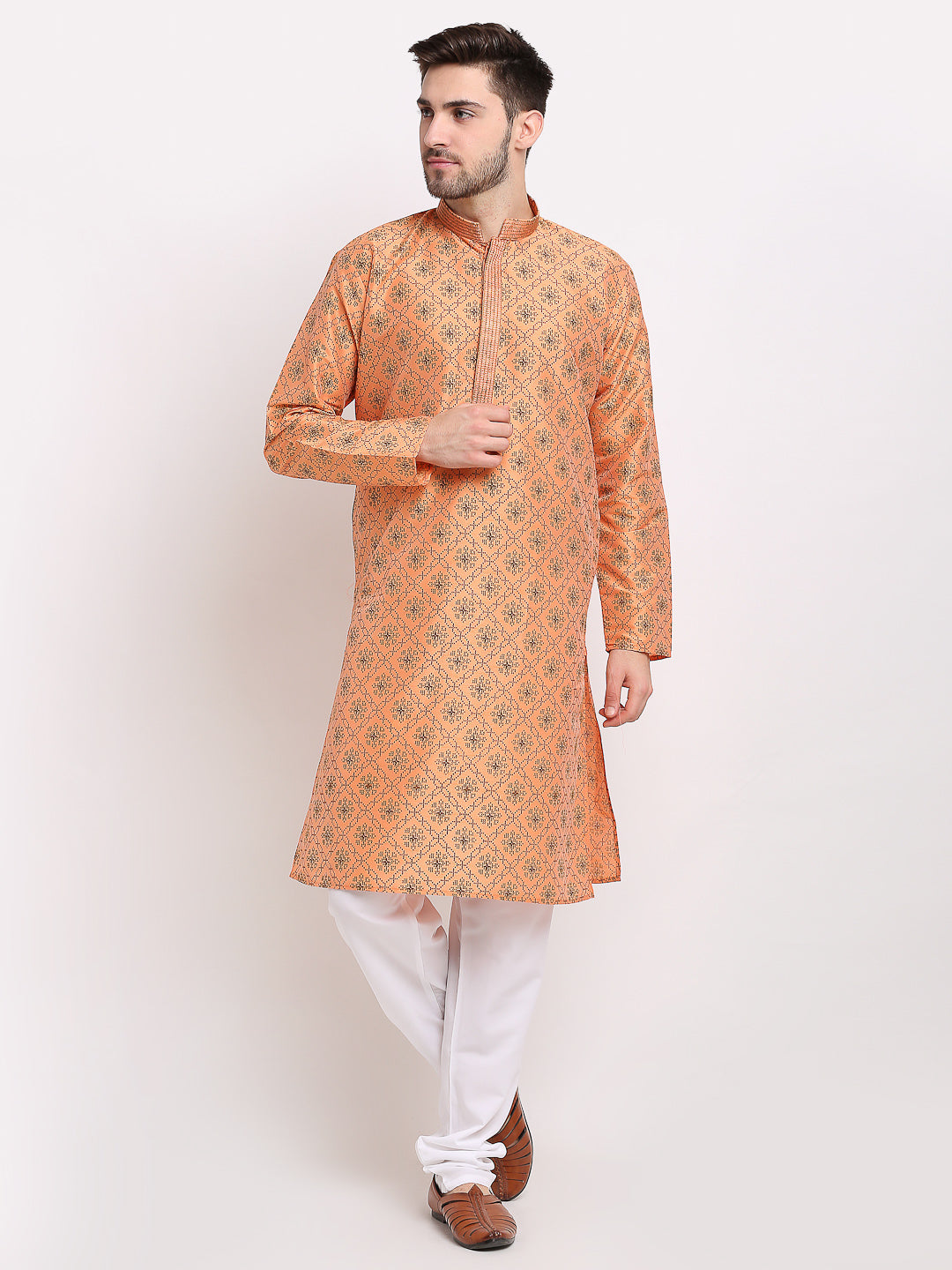 Shop Men's Orange Indian Kurta | Cotton Mens Kurta Online