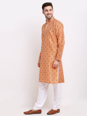 Men's Orange Woven Kurta Only
