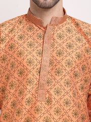 Men's Orange Woven Kurta Only