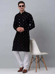 Men's Black Printed Mirror Kurta Payjama Sets