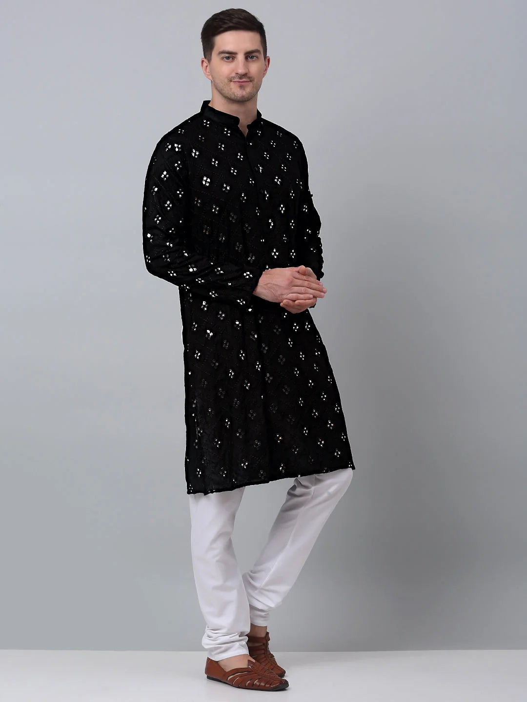 Men's Black Printed Kurta Payjama Set | Mens Kurta Pajama Set