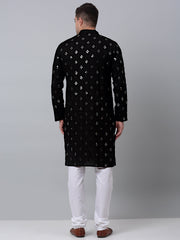Men's Black Printed Mirror Kurta Payjama Sets