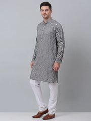 Men's Grey Embroidered Mirror Work Kurta Pyjama
