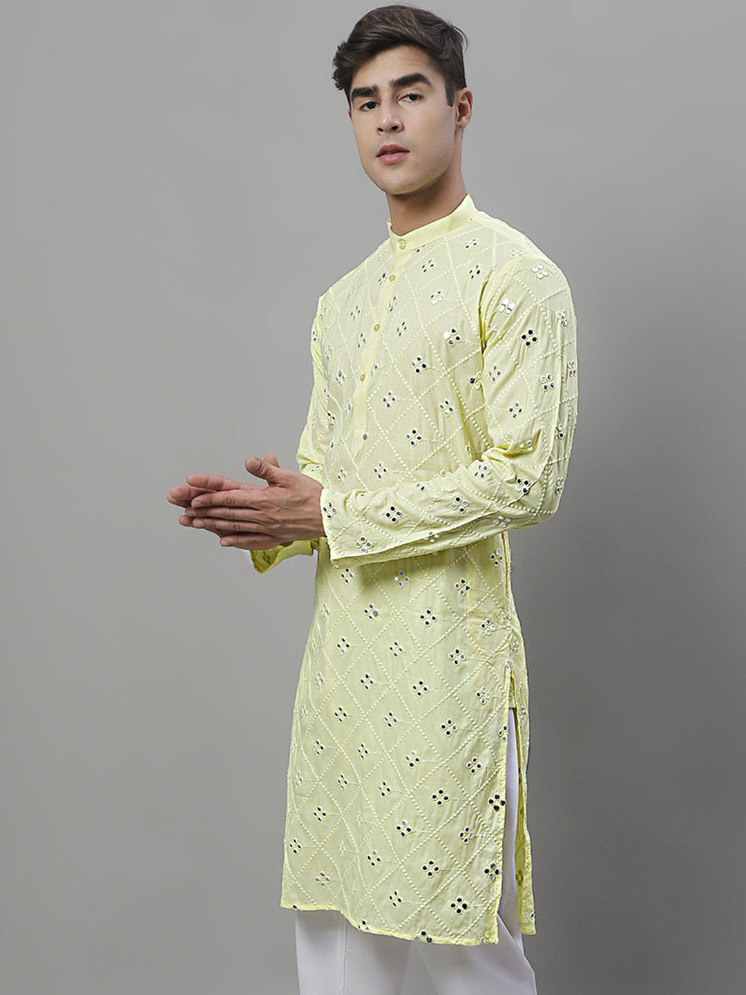 Men's Embroidered Mirror Work Indian Kurta - Stylish Kurta