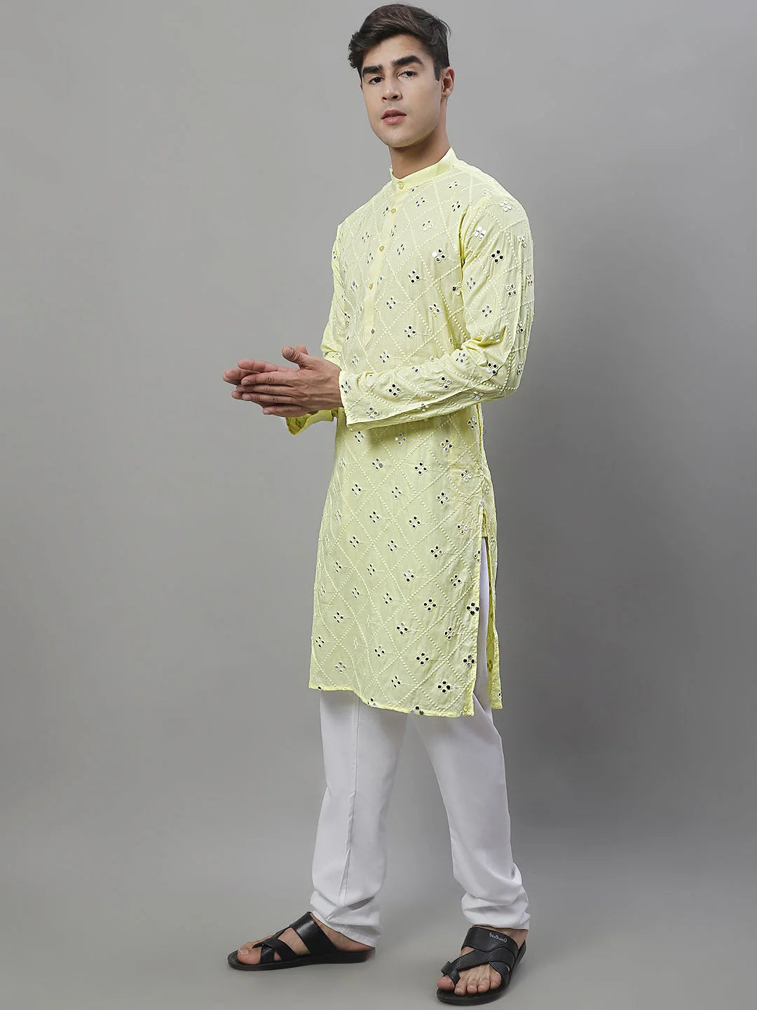 Embroidered Mirror Work Mens Kurta Pajama Set | Ethnic Wear