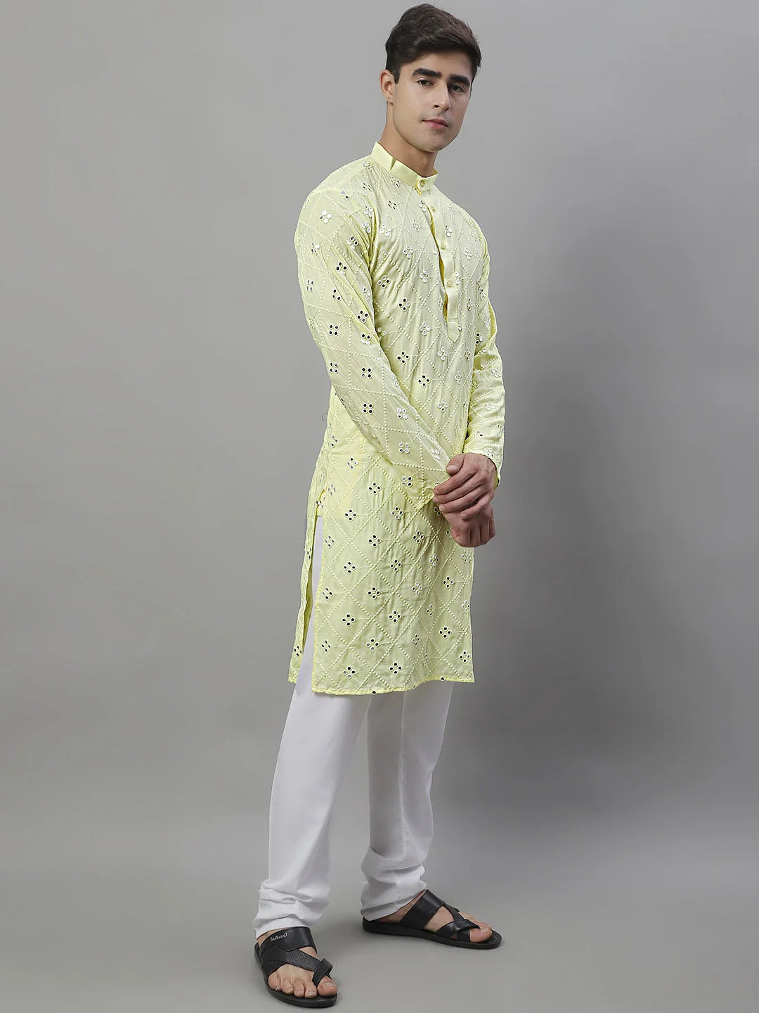 Embroidered Mirror Work Mens Kurta Pajama Set | Ethnic Wear