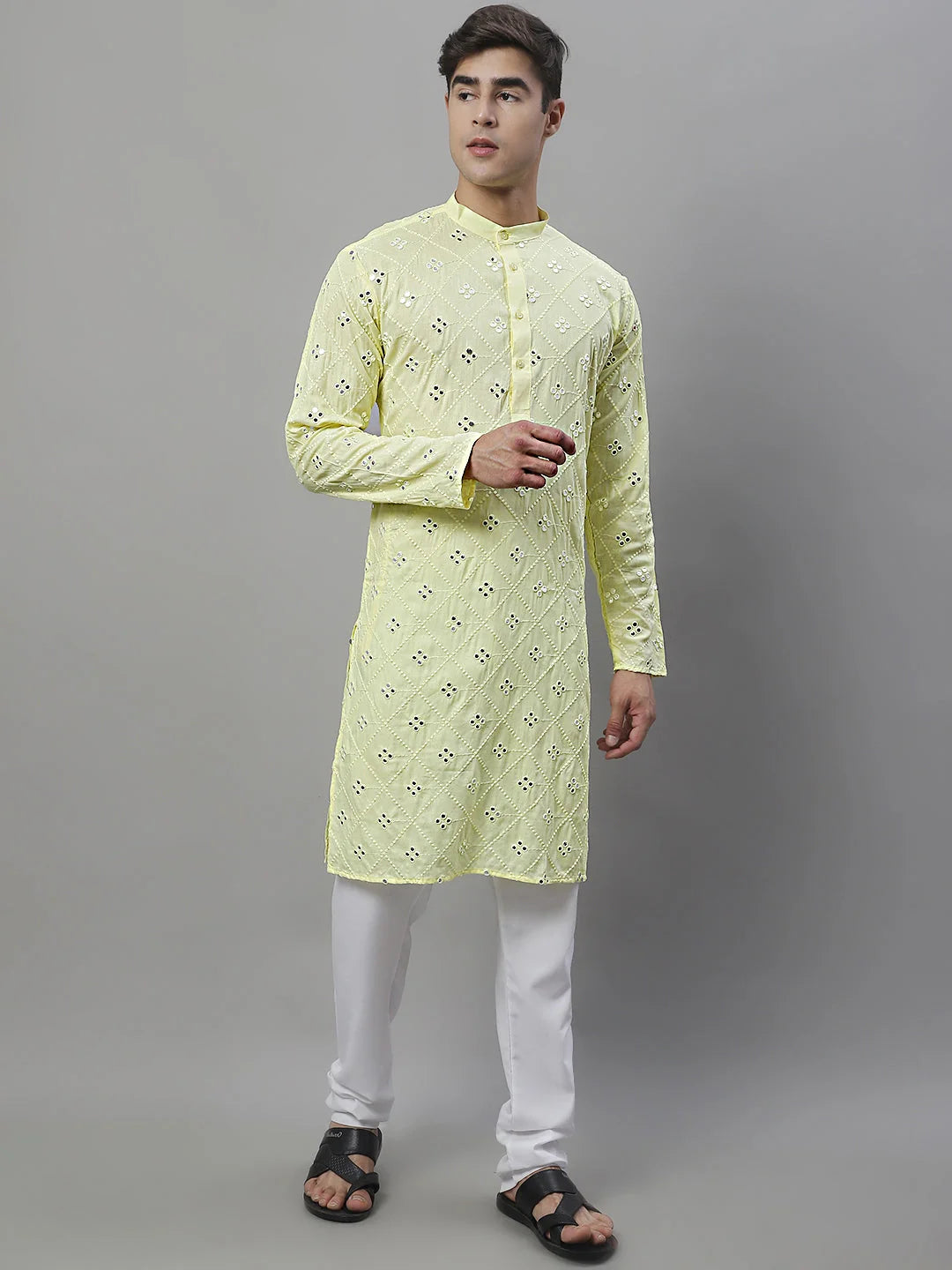 Embroidered Mirror Work Mens Kurta Pajama Set | Ethnic Wear