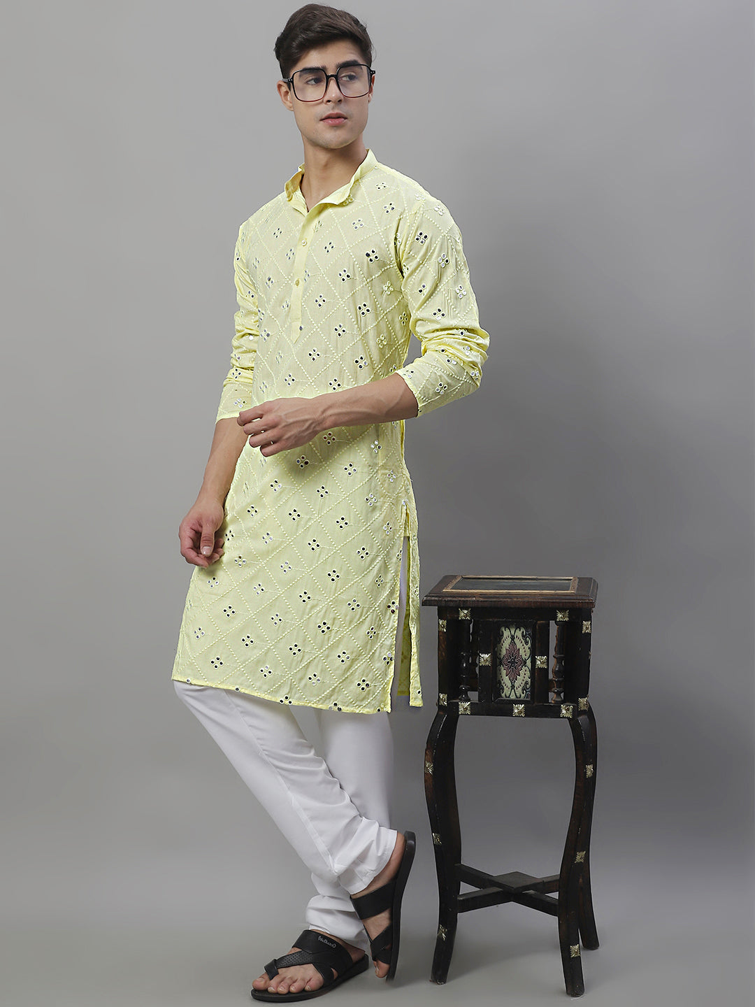 Men's Embroidered Mirror Work Indian Kurta - Stylish Kurta