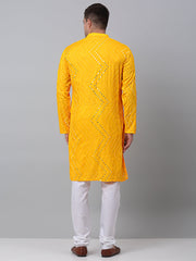 Men's Mustard Printed Mirror Kurta Payjama Sets