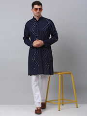 Men's Navy Embroidered Mirror Work Kurta Pyjama