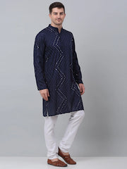 Men's Navy Embroidered Mirror Work Kurta Pyjama