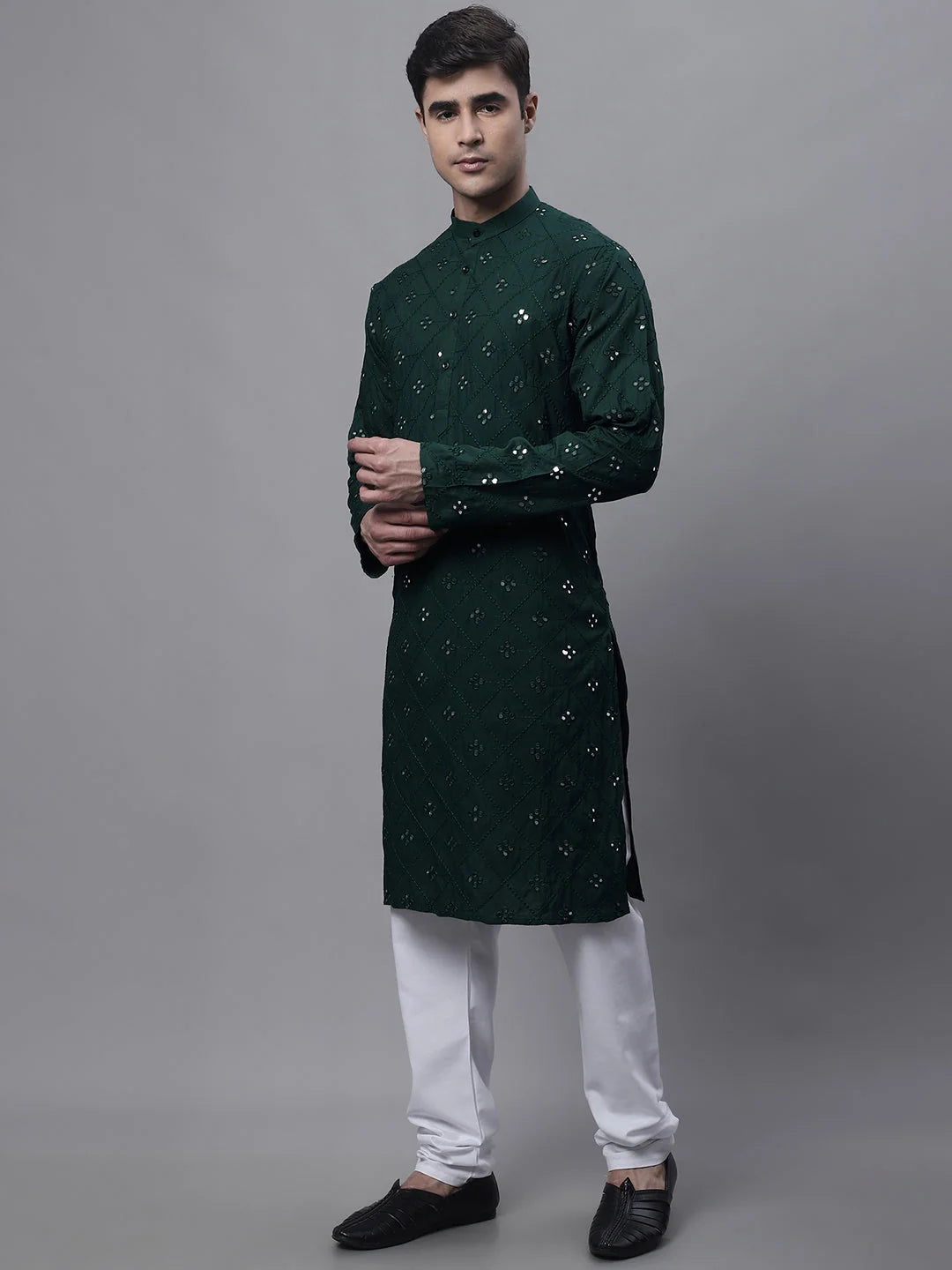 Olive Green Embroidered Mens Kurta Pajama Set | Ethnic Wear