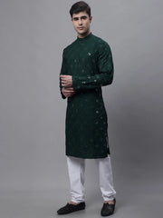 Men's Olive Green Embroidered Mirror Work Kurta Pyjama