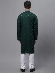 Men's Olive Green Embroidered Mirror Work Kurta Pyjama