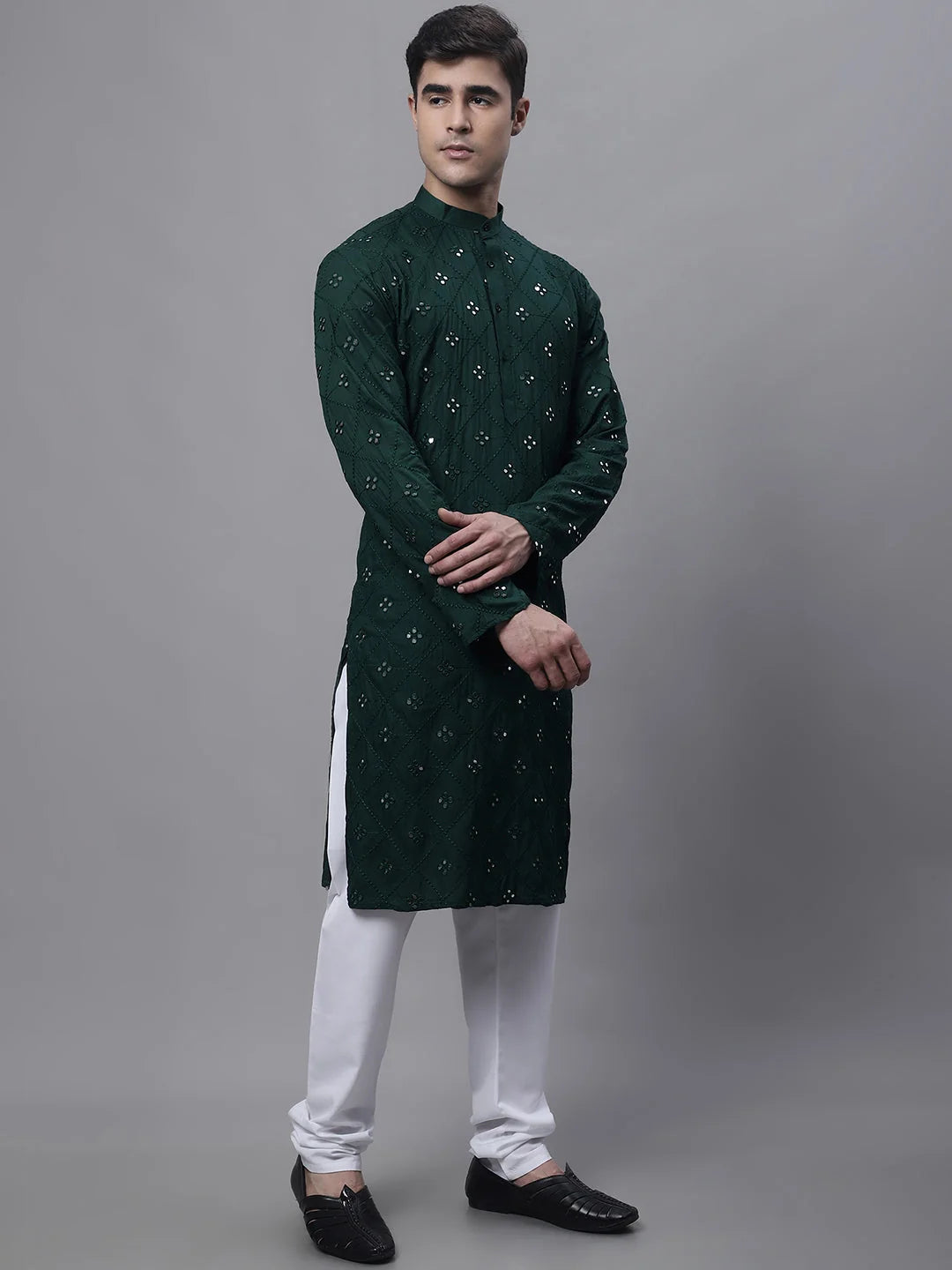 Olive Green Embroidered Mens Kurta Pajama Set | Ethnic Wear