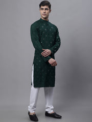 Men's Olive Green Embroidered Mirror Work Kurta Pyjama