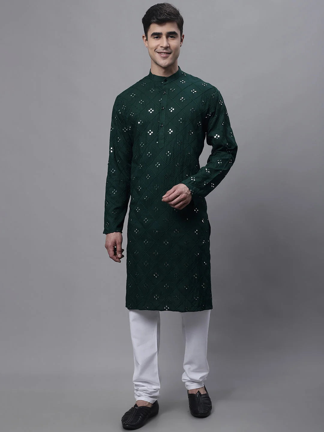 Olive Green Embroidered Mens Kurta Pajama Set | Ethnic Wear