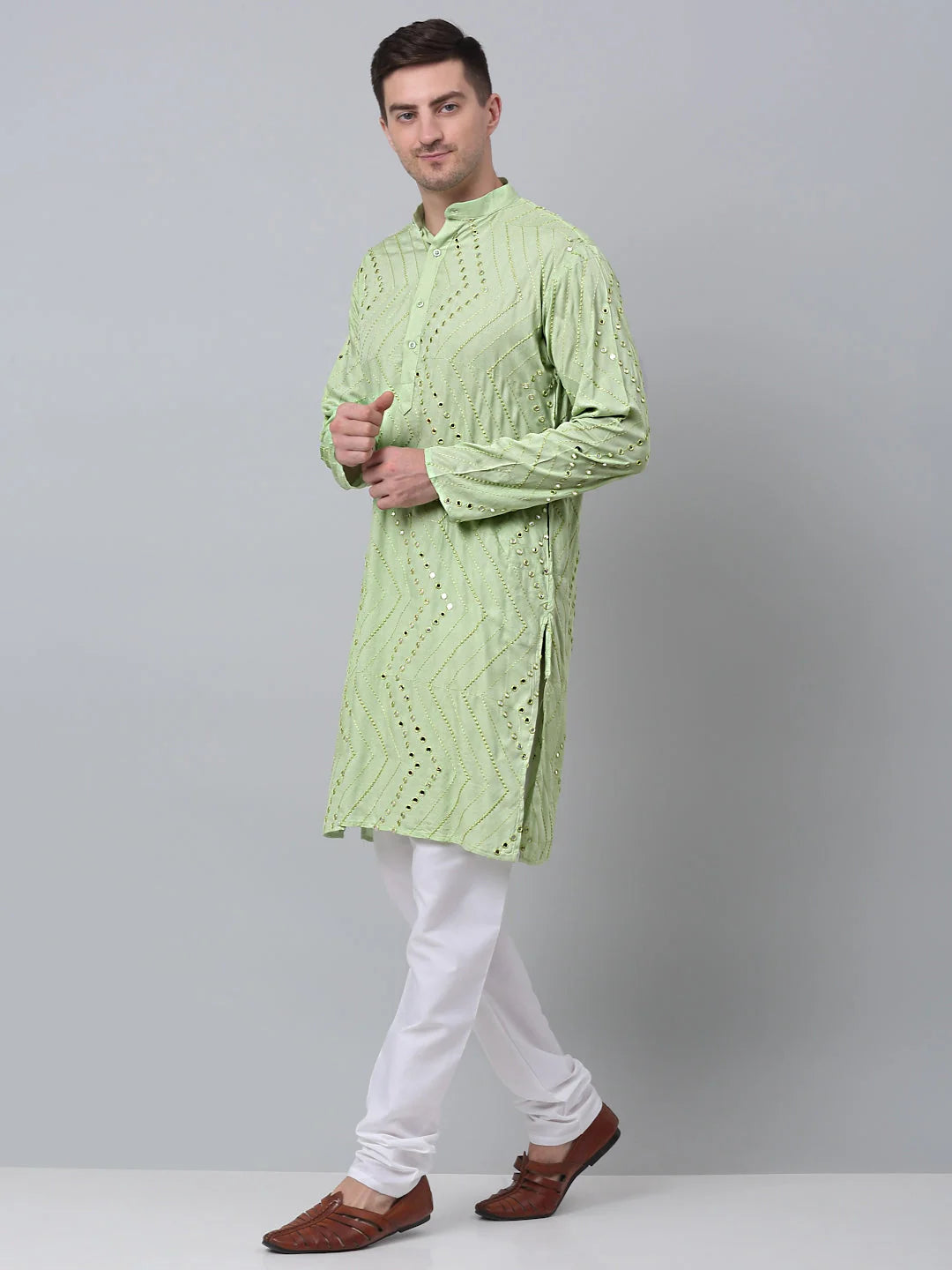 Pista Embroidered Mirror Work Kurta Pyjama for Men