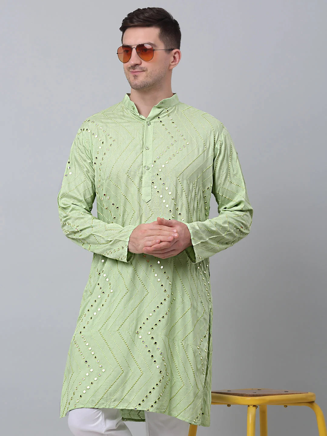 Pista Embroidered Mirror Work Kurta Pyjama for Men