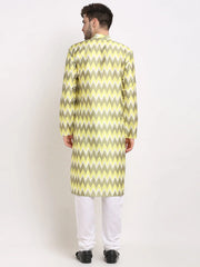 Men's Multi-Olive Dupion Ikkat Kurta Only