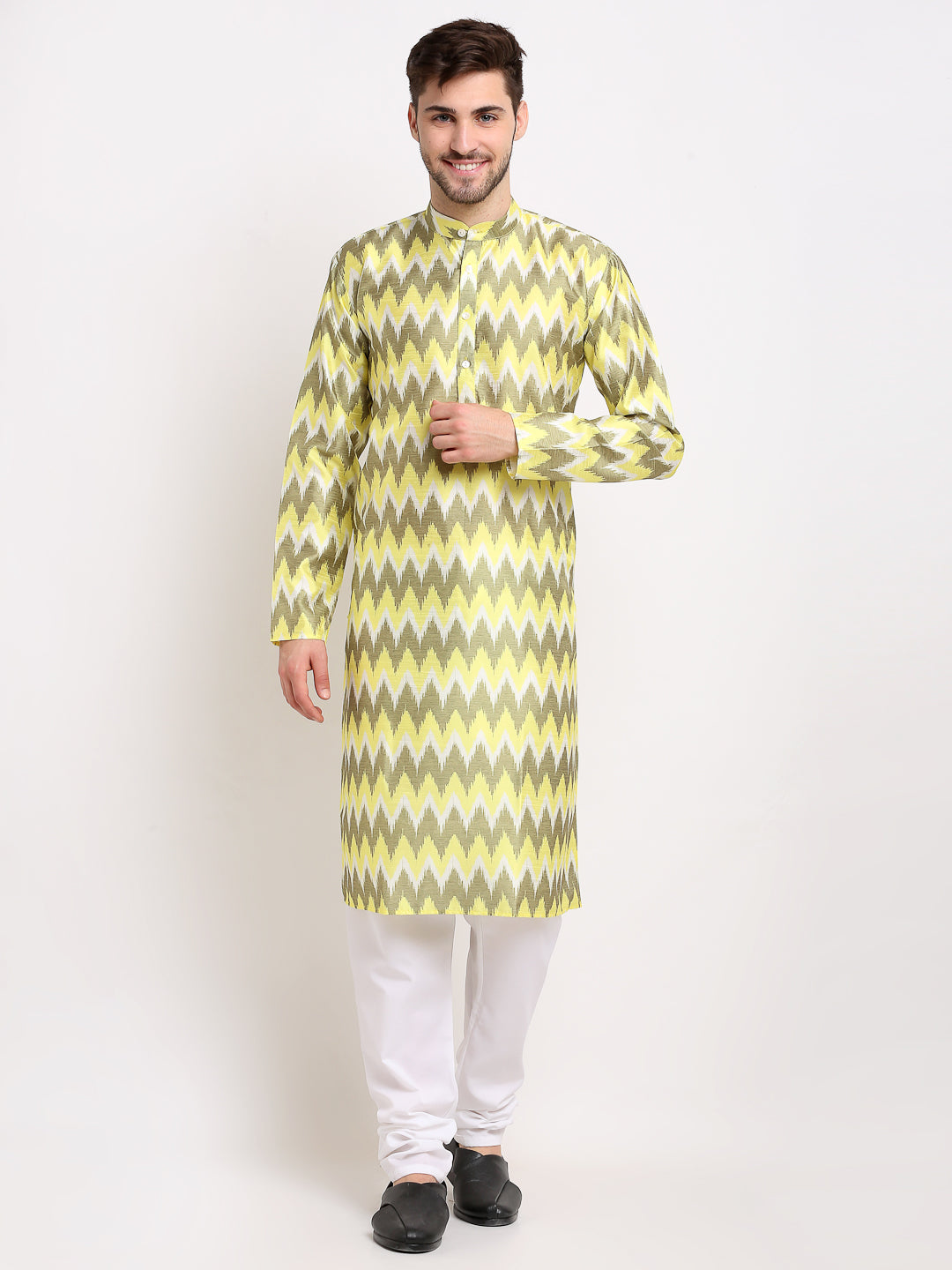 Multi-Olive Ikkat Men's Kurta | Shop Silk Kurta for Men Here