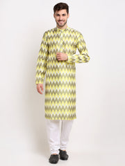 Men's Multi-Olive Dupion Ikkat Kurta Only
