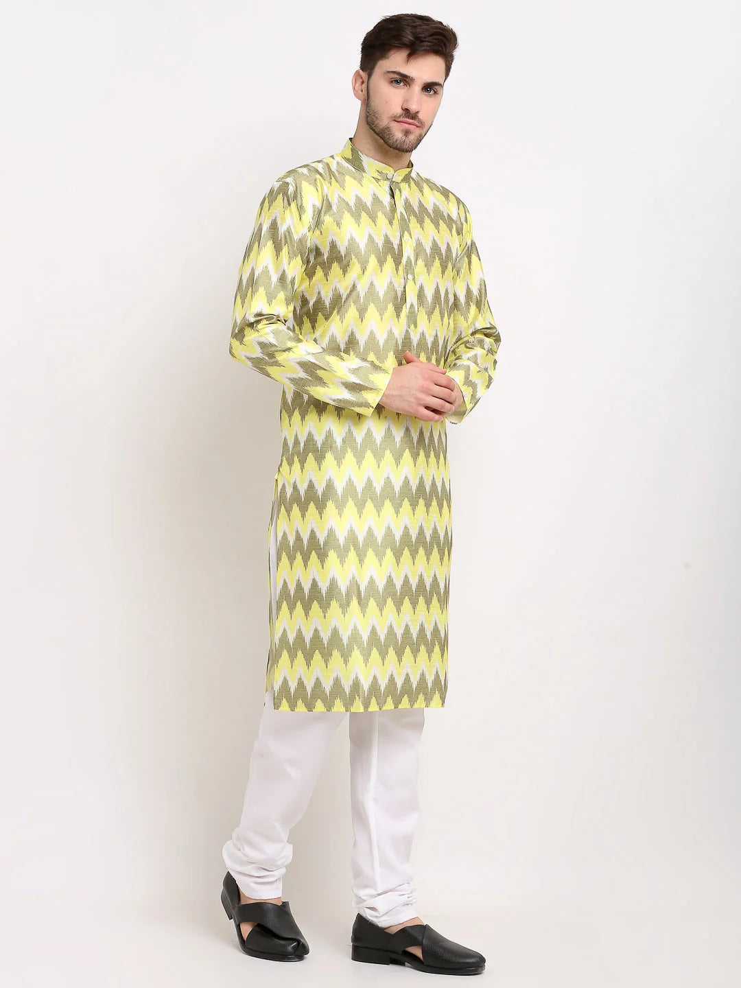 Multi-Olive Ikkat Men's Kurta | Shop Silk Kurta for Men Here