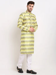 Men's Multi-Olive Dupion Ikkat Kurta Only