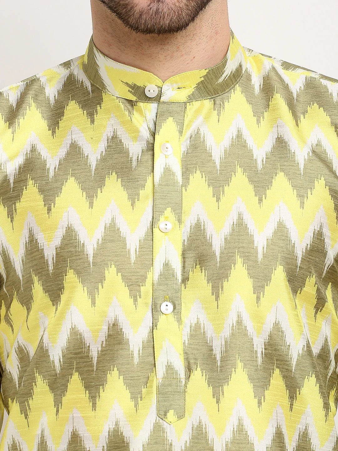 Multi-Olive Ikkat Men's Kurta | Shop Silk Kurta for Men Here