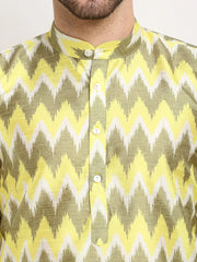 Men's Multi-Olive Dupion Ikkat Kurta Only