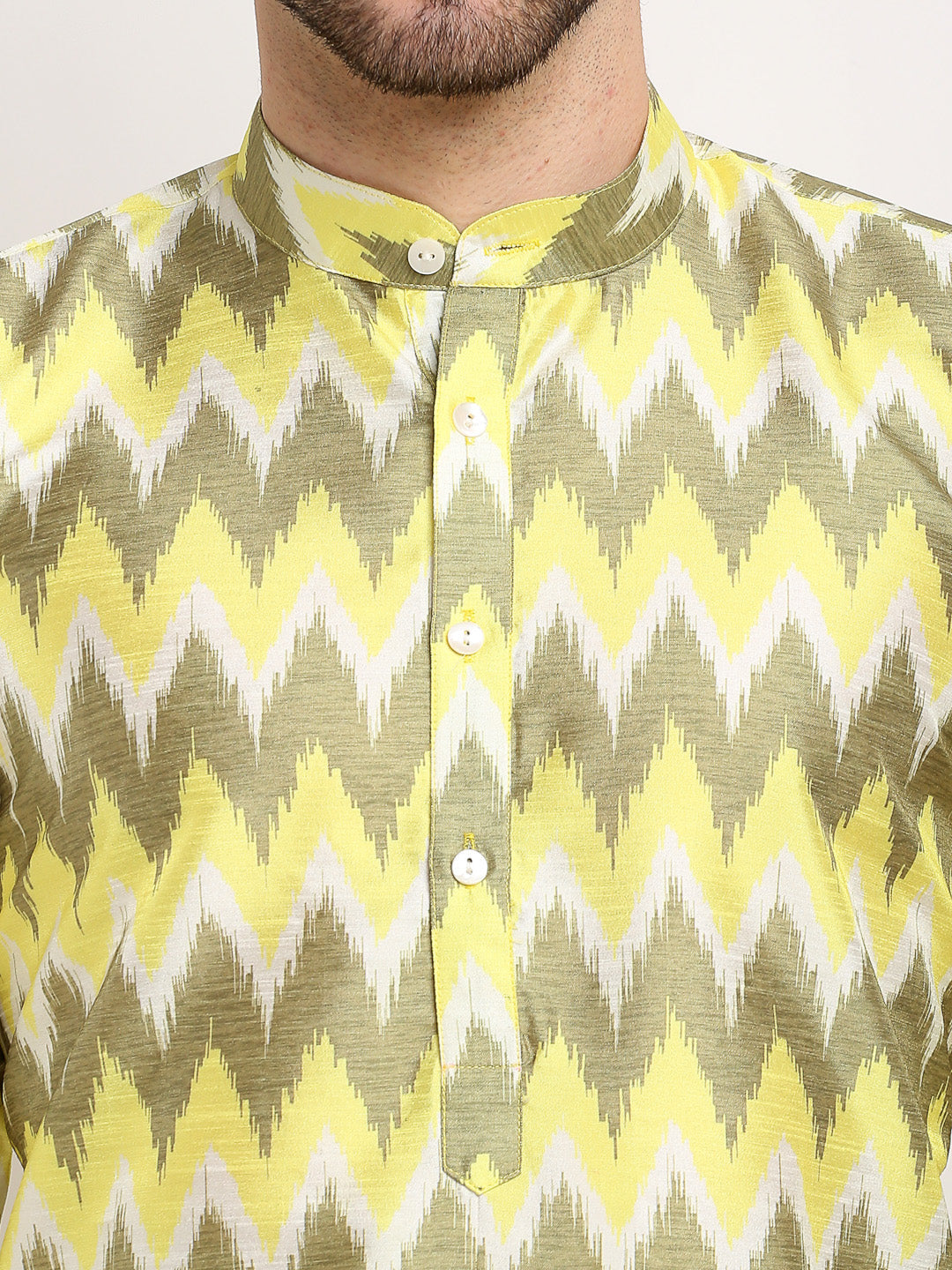 Multi-Olive Ikkat Men's Kurta | Shop Silk Kurta for Men Here