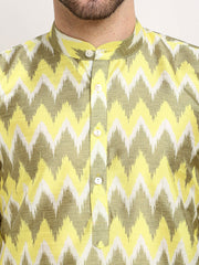 Men's Multi-Olive Dupion Ikkat Kurta Only