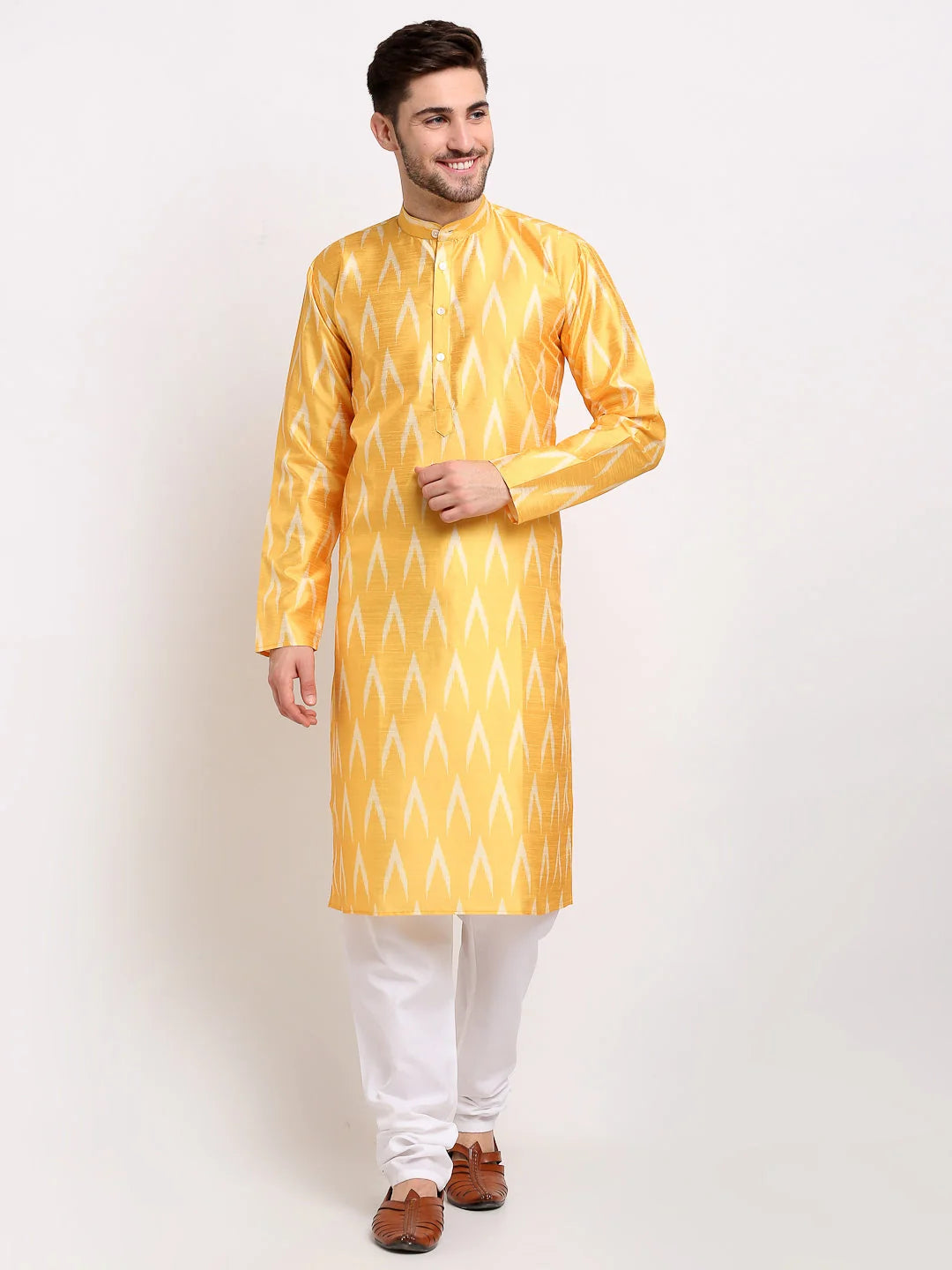 Mustard Ikkat Men's Kurta | Wedding Kurta for Men Available