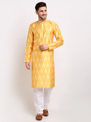 Men's Mustard Dupion Ikkat Kurta Only