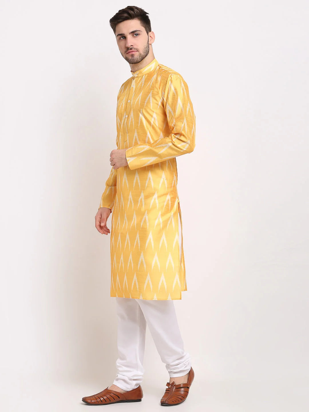 Mustard Ikkat Men's Kurta | Wedding Kurta for Men Available