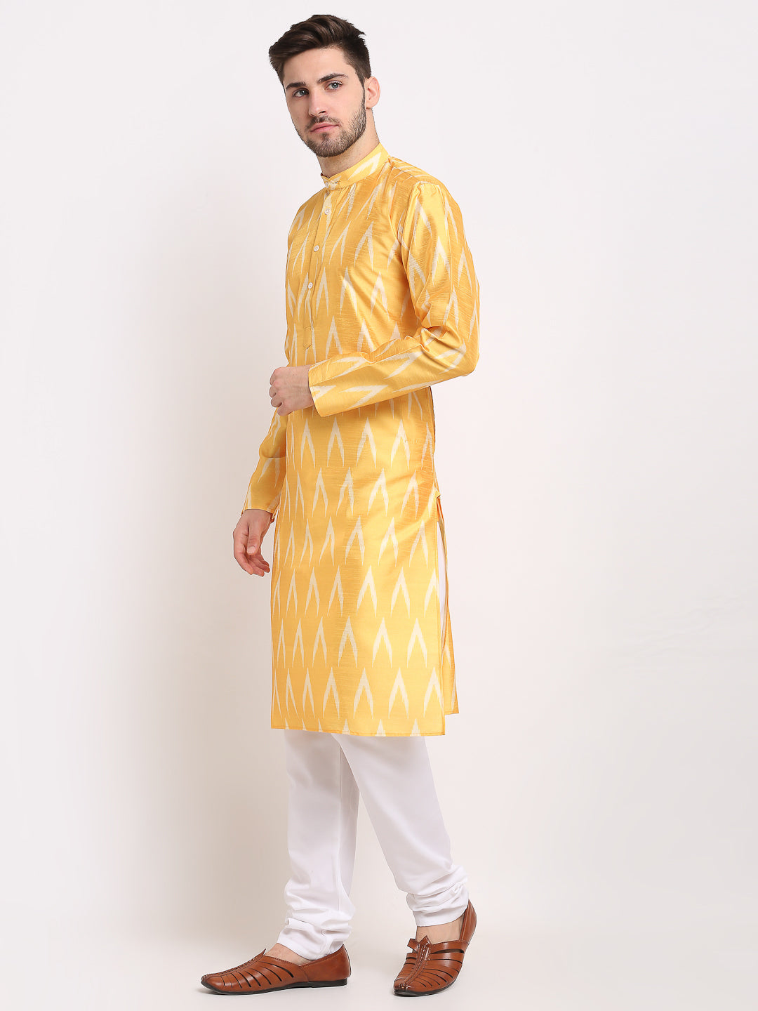 Mustard Ikkat Men's Kurta | Wedding Kurta for Men Available