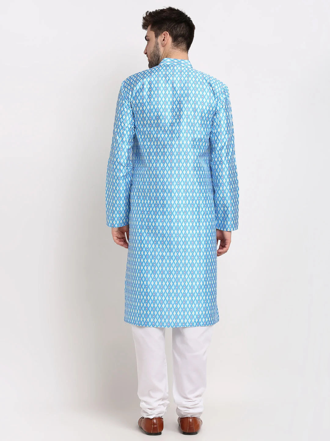 Sky Blue Ikkat Kurta Pajama Set | Mens Kurta Pajama Online