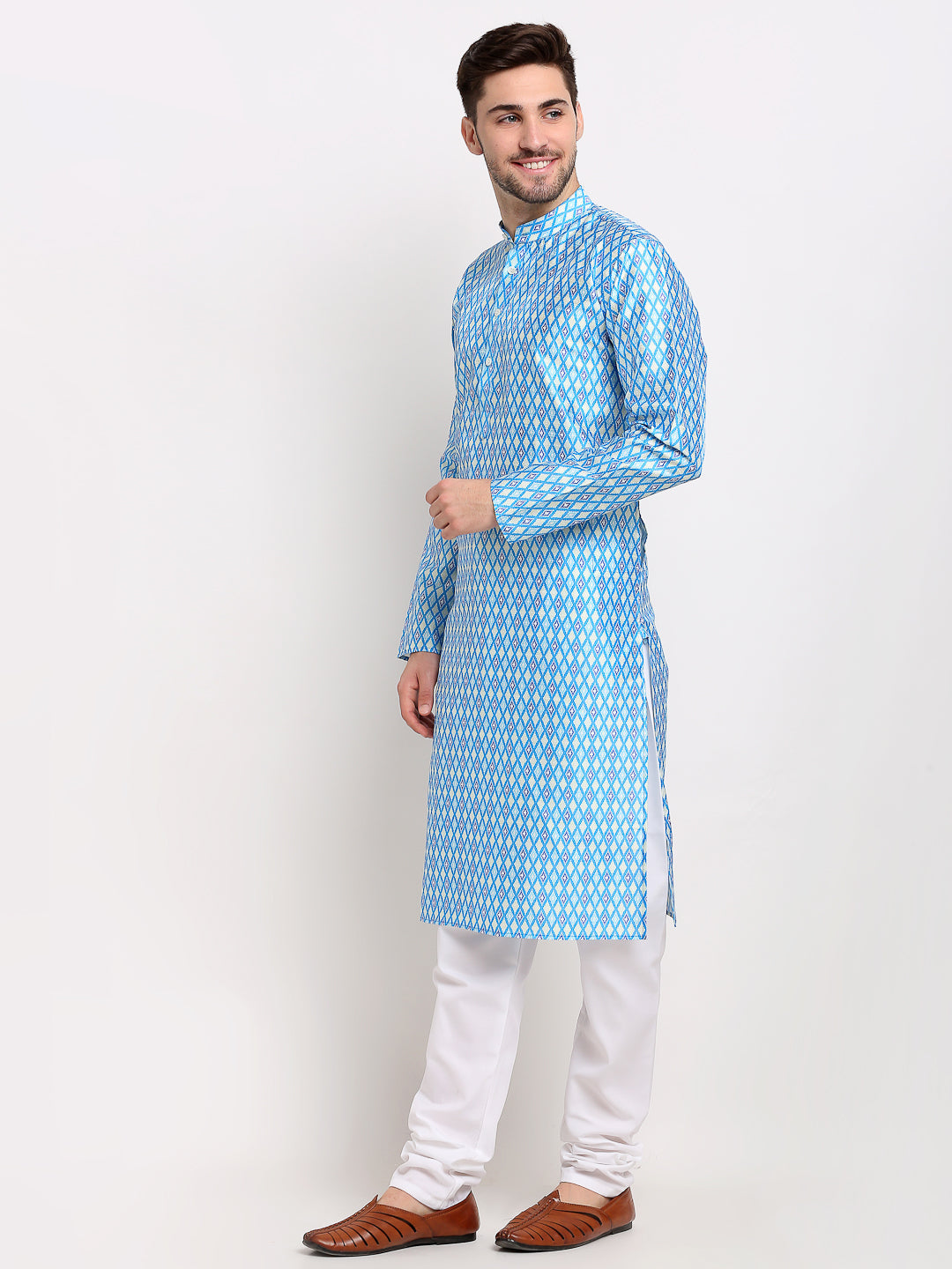 Men's Sky Dupion Ikkat Kurta | Indian Kurta for Men