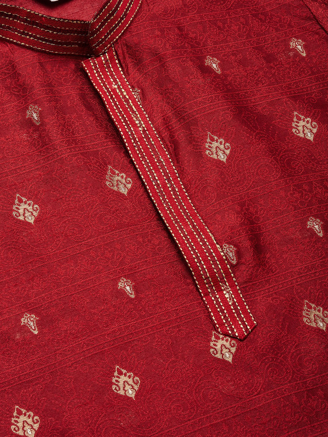 Maroon Embroidered Indian Kurta for Men - Silk Wedding Kurta