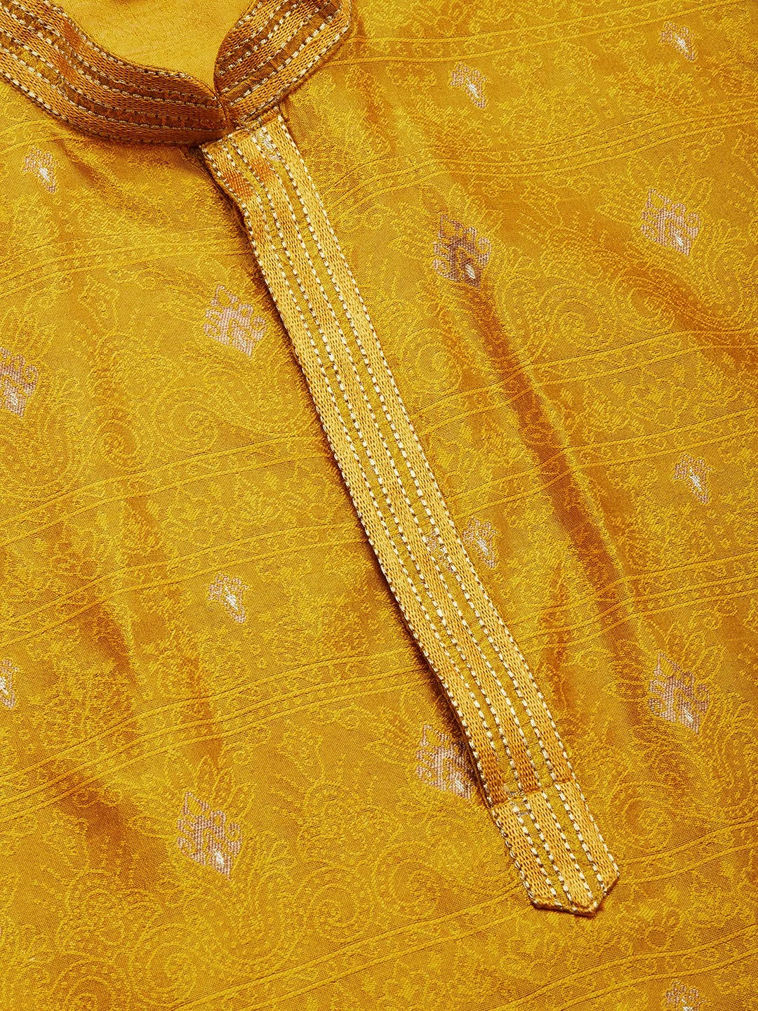 Mustard Embroidered Mens Kurta | Wedding Kurta for Men Online