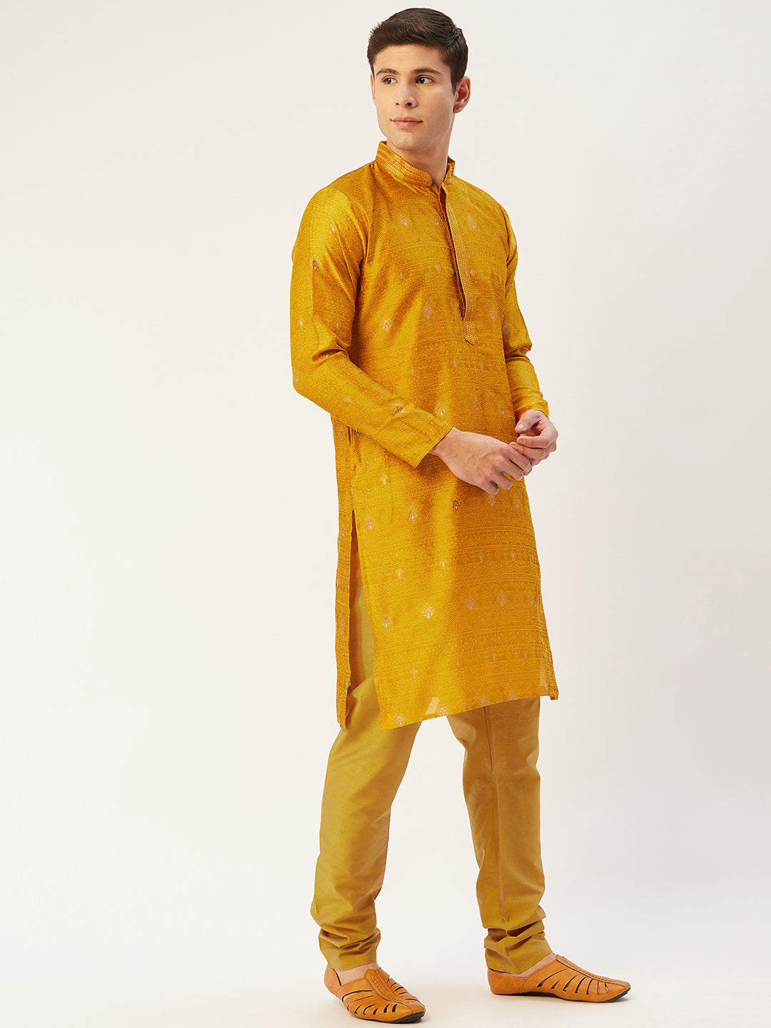 Mustard Embroidered Mens Kurta | Wedding Kurta for Men Online