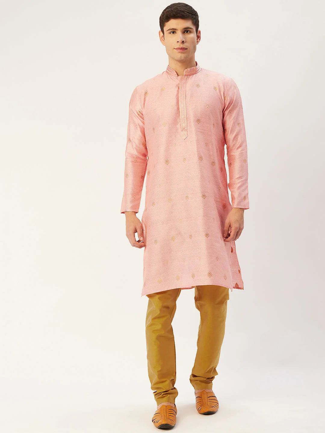 Pink Embroidered Kurta Pajama Set - Mens Kurta Pajama