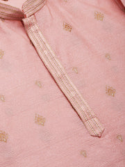 Men's Pink Coller Embroidered Woven Design Kurta Only