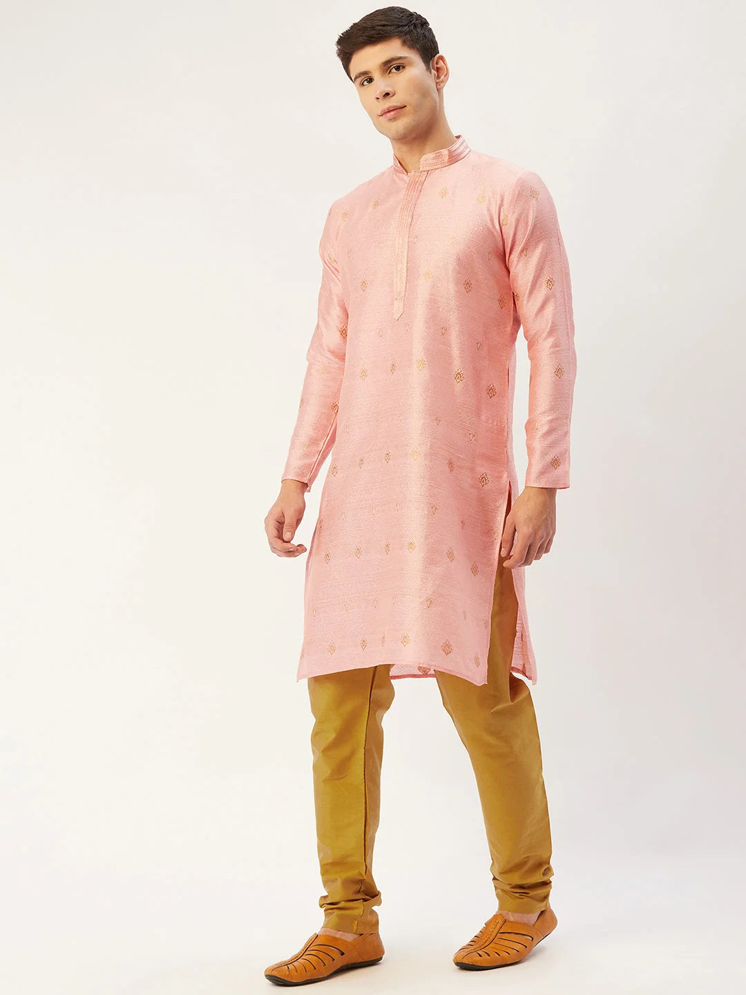 Pink Embroidered Kurta Pajama Set - Mens Kurta Pajama