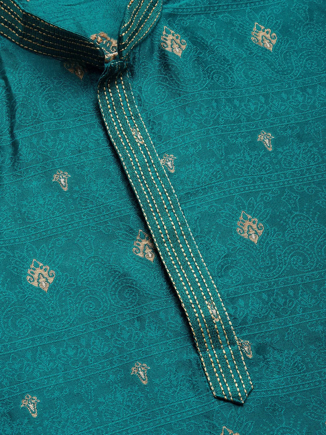 Teal Embroidered Indian Kurta for Men | Silk Kurta