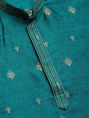 Men's Teal Coller Embroidered Woven Design Kurta Only