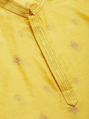 Men's Yellow Coller Embroidered Woven Design Kurta Only