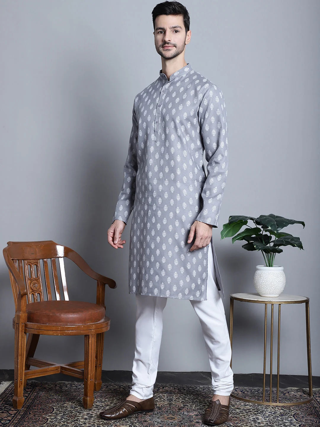 Men's Cotton Floral Kurta Pajama Set | Ethnic Style