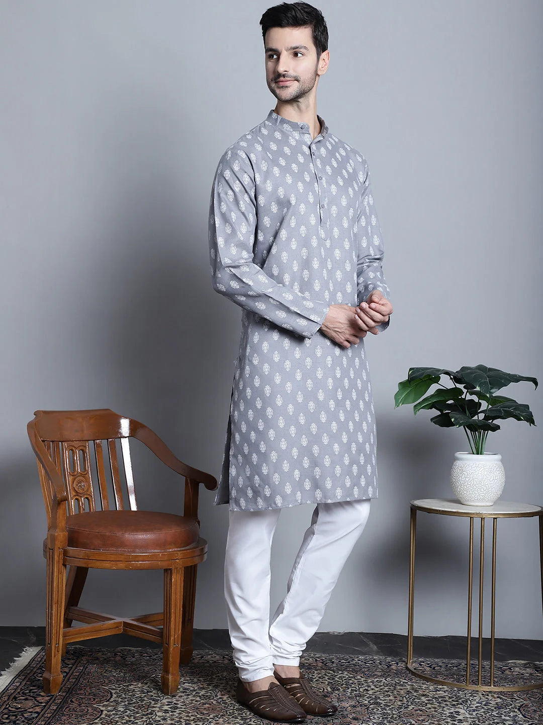 Men's Cotton Floral Kurta Pajama Set | Ethnic Style