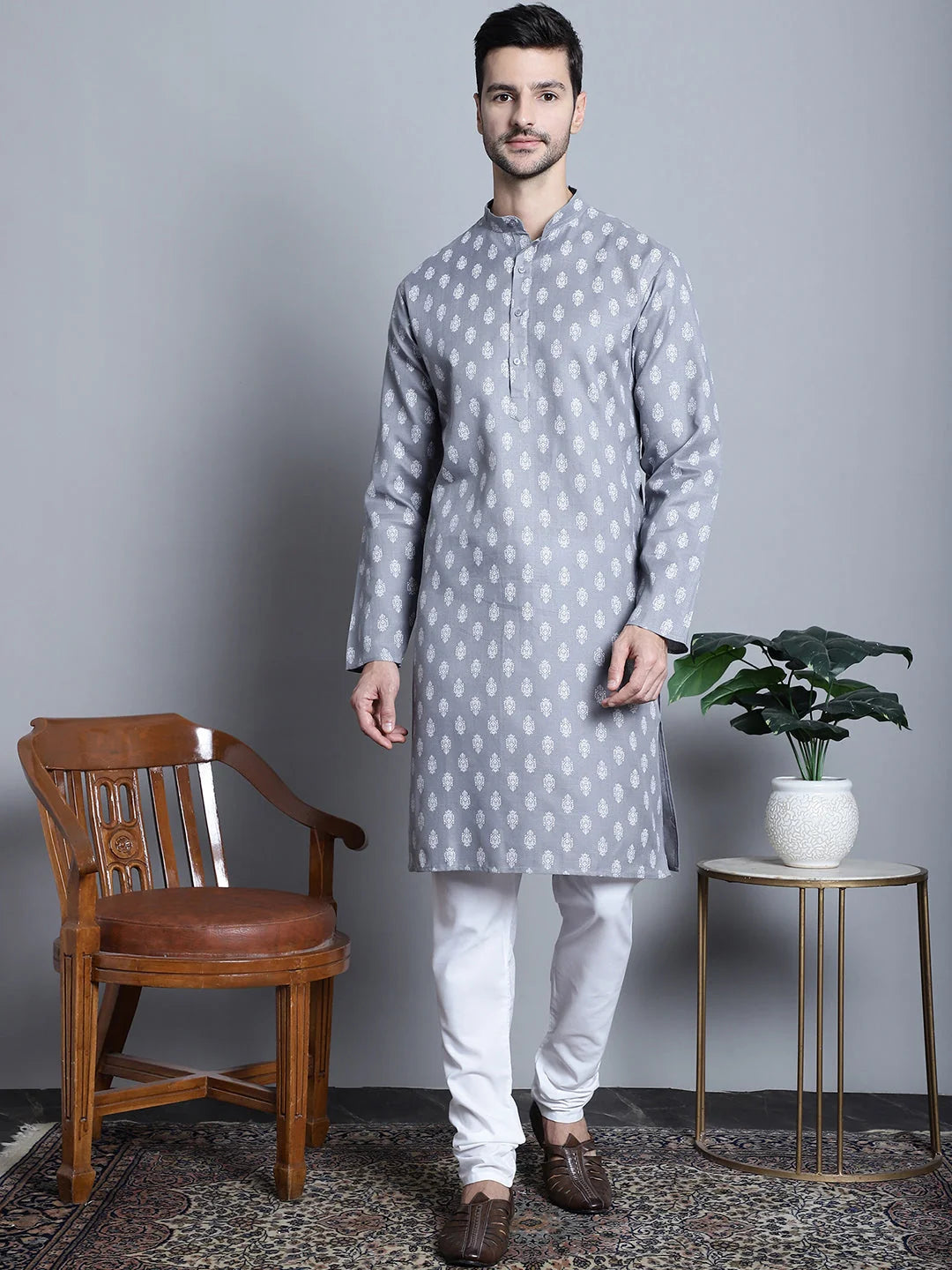 Men's Cotton Floral Kurta Pajama Set | Ethnic Style